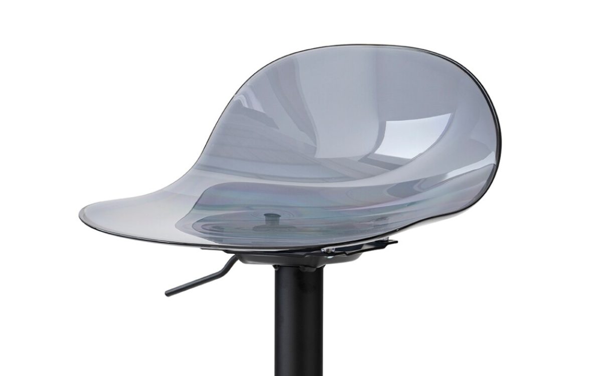 Ιταλικό σκαμπό μπαρ Academy Lift Transparent του οίκου Connubia με διάφανο κάθισμα και βάση gas-lift, ιδανικό για πάγκο κουζίνας ή home bar.