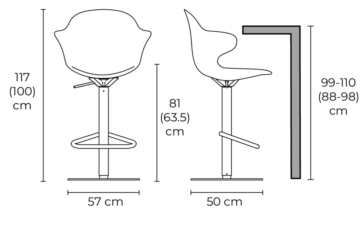 Ιταλικό σκαμπό μπαρ Saint Tropez Lift της Calligaris με μεταλλικό σκελετό και κέλυφος πολυκαρβονικού, με περιστροφή 360° και gas-lift.